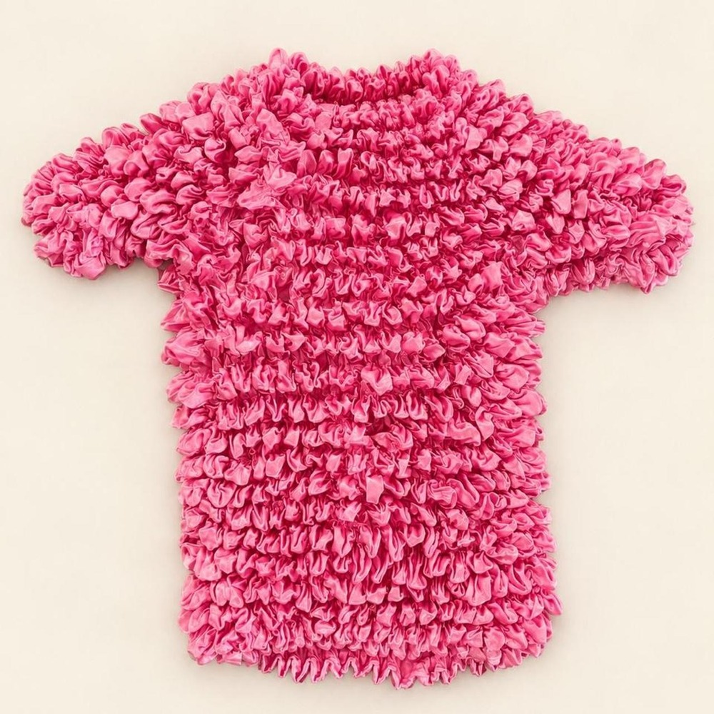 Bubblegum Pink Popcorn Crinkle Short Sleeve Top